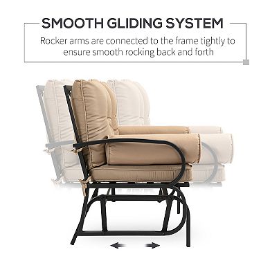 Outsunny 2 Person Outdoor Glider Chair Patio Double Rocking Loveseat with Steel Frame and Cushions for Backyard Garden and Porch Khaki