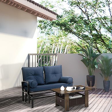 Outsunny 2 Person Outdoor Glider Chair Patio Double Rocking Loveseat with Steel Frame and Cushions for Backyard Garden and Porch Khaki