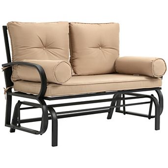 Outdoor Rocking Loveseat, Patio Glider Bench, Cushions, Pillow Armrests, Red