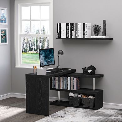 S-shape Modern Wood Swivel Storage Shelf Corner Desk Organizer For Home