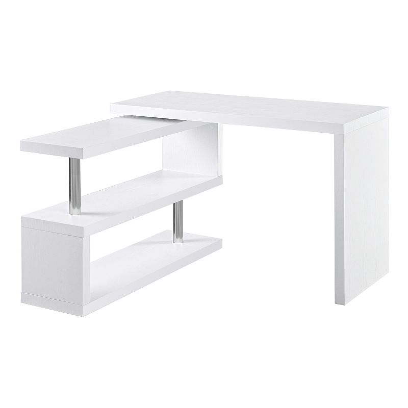 HOMCOM Corner Desk Triangle Computer Desk with Drawer and Storage Shelves  for Small Space Home Office Workstation for Living Room Bedroom White