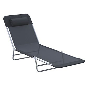 Outsunny Portable Sun Lounger Folding Chaise Lounge Chair w/ Adjustable Backrest and Pillow for Beach Poolside and Patio Blue