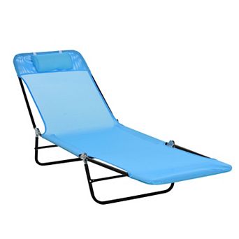 Outsunny Portable Sun Lounger Folding Chaise Lounge Chair w/ Adjustable Backrest and Pillow for Beach Poolside and Patio Blue