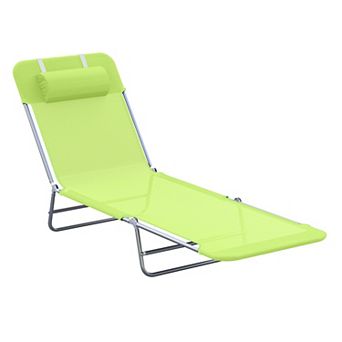 Outsunny Portable Sun Lounger Folding Chaise Lounge Chair w/ Adjustable Backrest and Pillow for Beach Poolside and Patio Blue