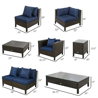 Outsunny 9-pc Rattan Wicker Outdoor Patio Furniture Set w/ Modern Design, Sand