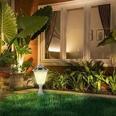 22" Outdoor Solar Light Post, All Weather, Motion Activated Lamp, Black