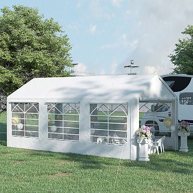 Outsunny 10x20ft Heavy Duty Carport with Removable Sidewalls and Doors Portable Garage Tent Car Canopy Boat Shelter with Windows for Party Wedding and Outdoor Events