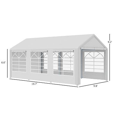 Outsunny 10x20ft Heavy Duty Carport with Removable Sidewalls and Doors Portable Garage Tent Car Canopy Boat Shelter with Windows for Party Wedding and Outdoor Events