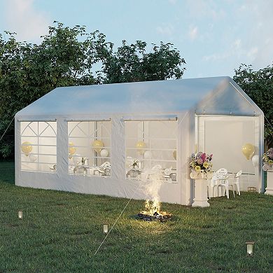 Outsunny 10x20ft Heavy Duty Carport with Removable Sidewalls and Doors Portable Garage Tent Car Canopy Boat Shelter with Windows for Party Wedding and Outdoor Events