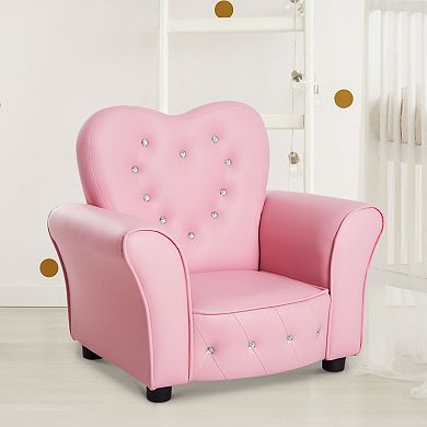 Qaba Kids Sofa Toddler Tufted Upholstered Sofa Chair Princess Couch Furniture with Diamond Decoration for Preschool Child Pink