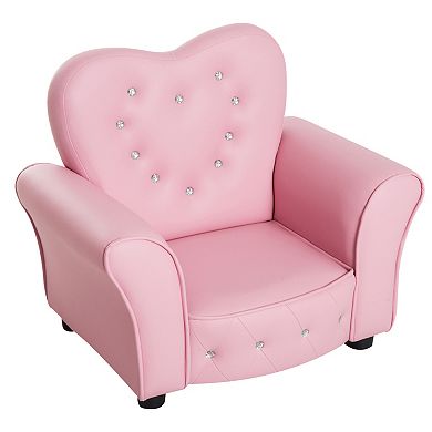 Qaba Kids Sofa Toddler Tufted Upholstered Sofa Chair Princess Couch Furniture with Diamond Decoration for Preschool Child Pink
