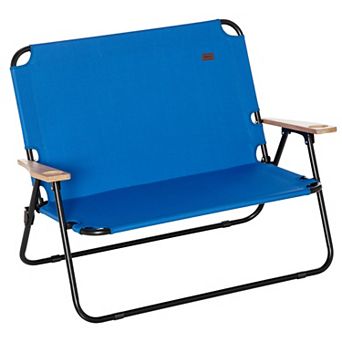 Double Folding Chair Loveseat Camping Chair With Armrests & Cup Holder, Blue