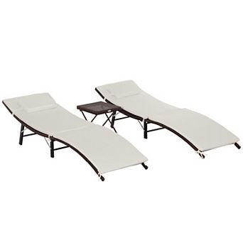 3 pc Outdoor Folding Rattan Wicker Chaise Lounge Chair And Table Set