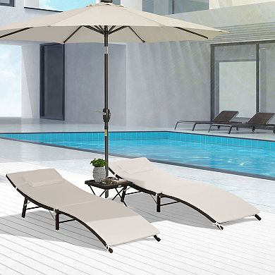 3 Piece Outdoor Folding Rattan Wicker Chaise Lounge Chair And Table Set