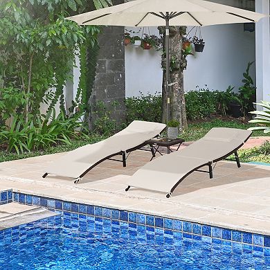 3 Piece Outdoor Folding Rattan Wicker Chaise Lounge Chair And Table Set