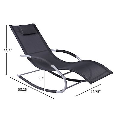 Outdoor Rocking Chair, Weather Resistant, Zero Gravity Lounge, Pillow, Black