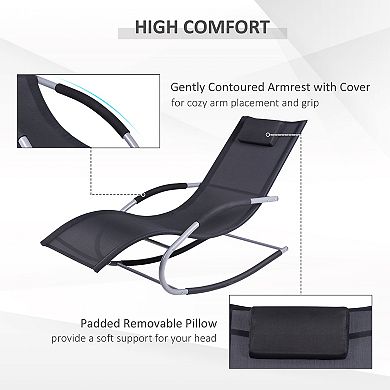 Outsunny Zero Gravity Chaise Rocker Patio Lounge Chair with Recliner w/ Detachable Pillow and Durable Weather Fighting Fabric Blue