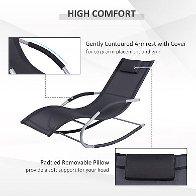 Outdoor Rocking Chair, Weather Resistant, Zero Gravity Lounge, Pillow, Black