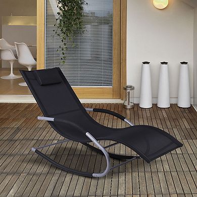 Outdoor Rocking Chair, Weather Resistant, Zero Gravity Lounge, Pillow, Black