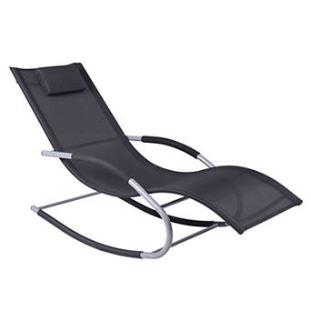 Outsunny Outdoor Rocking Chair, Weather Resistant w/ Pillow, Light