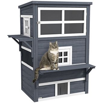 Feral Cat House Outdoor, 3 tier Kitty Shelter, Weather Resistant, W/ Escape Door