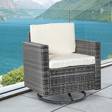 Outdoor Backyard & Deck Swivel Rattan Chair Polyester Fabric Grey