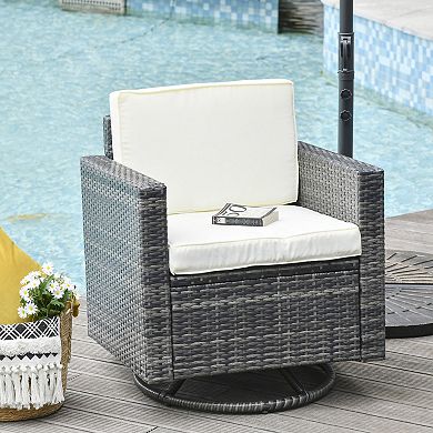 Outdoor Backyard & Deck Swivel Rattan Chair Polyester Fabric Grey