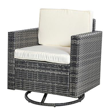 Outdoor Backyard & Deck Swivel Rattan Chair Polyester Fabric Grey