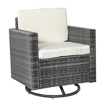 Outdoor Backyard & Deck Swivel Rattan Chair Polyester Fabric Grey
