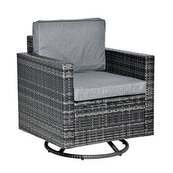 Outdoor Backyard & Deck Swivel Rattan Chair Polyester Fabric Grey