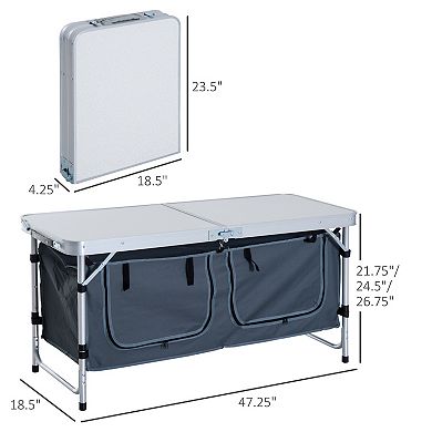 47'' Outdoor Aluminum Camping Portable Folding Picnic Table W/ Cupboard