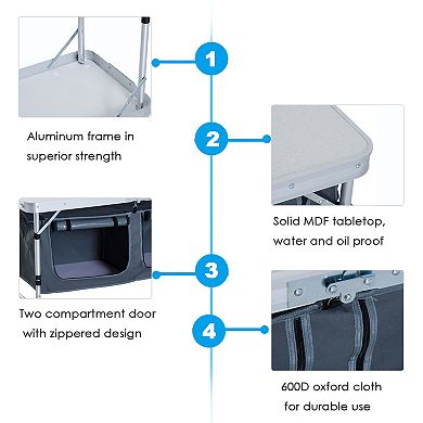 47'' Outdoor Aluminum Camping Portable Folding Picnic Table W/ Cupboard