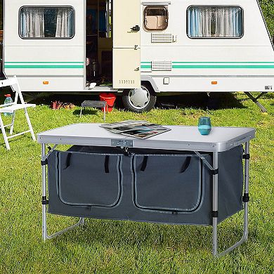 47'' Outdoor Aluminum Camping Portable Folding Picnic Table W/ Cupboard