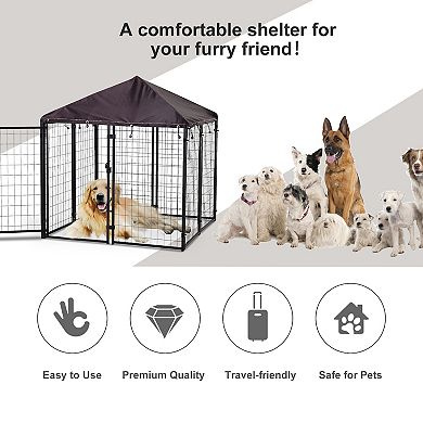 PawHut Dog Kennel Outdoor Dog Run W/ Water-resistant Cover, 4.6ft x 4.6ft x 5ft