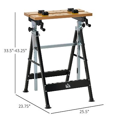 HOMCOM Work Bench Tool Stand with Adjustable Height and Angle Carpenter Saw Table with 4 Clamps Steel Frame 220lbs Capacity