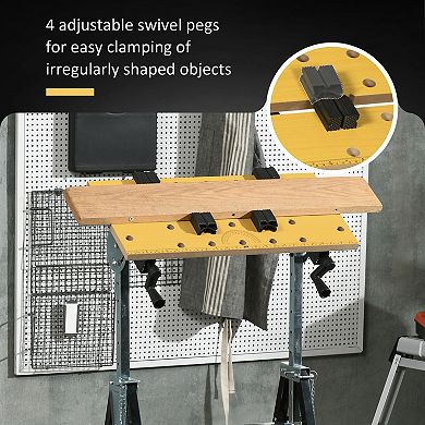 HOMCOM Workbench Wood Cutting Sawhorse w/ Movable Pegs Adjustable Height Angle