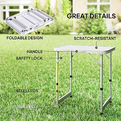 Outsunny 23inch Adjustable-Height Folding Camping Table Portable Table