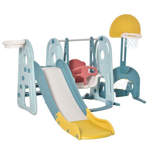 Qaba 5 in 1 Kids Slide and Swing Set with Basketball Hoop Soccer