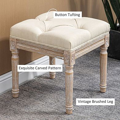 HOMCOM 15.75" Foot Stool Ottoman Bench Footrest w/ Button Tufted Seat,