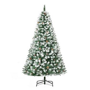 HOMCOM 6 ft Unlit Snow Dusted Full Fir Artificial Christmas Tree with Realistic Branches 61 Pine Cones and 800 Tips