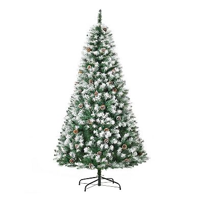 HOMCOM 6 ft Unlit Snow Dusted Full Fir Artificial Christmas Tree with Realistic Branches 61 Pine Cones and 800 Tips