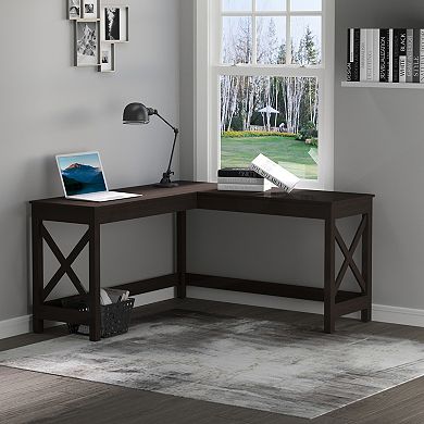 57" Home Office L Shaped Corner Writing Desk Table Workstation, Brown