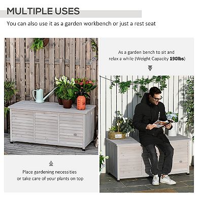 Outsunny 50inch x 22inch Woden Outdoor Storage Deck Box with Large Open Space, Grey