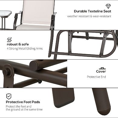 Outdoor Double Patio Rocker Glider Chairs W/table, Backyard, Garden, Porch Deck