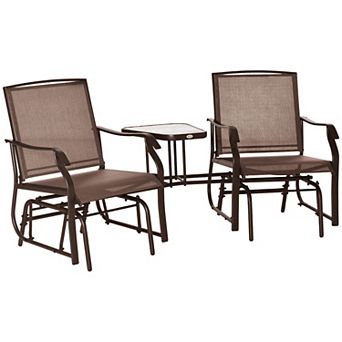 Outdoor Double Patio Rocker Glider Chairs W/table, Backyard, Garden, Porch Deck