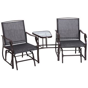 Outdoor Double Patio Rocker Glider Chairs W/table, Backyard, Garden, Porch Deck