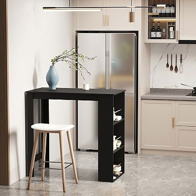 Modern Bar Table Counter Height Dining Table With 3-tier Storage Shelves