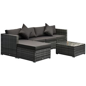 Outsunny 6 pc Outdoor Patio Rattan Wicker Furniture Set w/ Cushions Charcoal