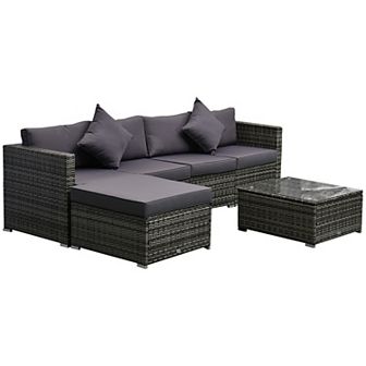 Outsunny 6 pc Outdoor Patio Rattan Wicker Furniture Set w/ Cushions