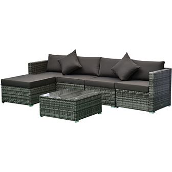 Outsunny 6 pc Outdoor Patio Rattan Wicker Furniture Set w/ Cushions